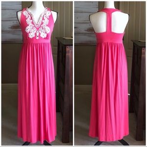 Coral Pink V Neck Maxi Dress, S P